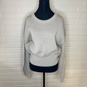 Zara Tight Knit Heavyweight Pull On Tight Knit Sweater Balloon Sleeve Sz S Beige